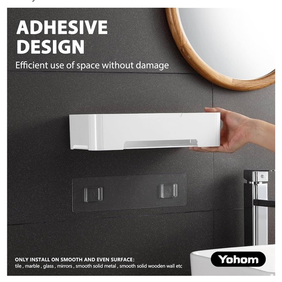 BNIB Adhesive Shower Caddy Shelf Bathroom Wall Holder Storage Organizer White - Picture 3 of 8